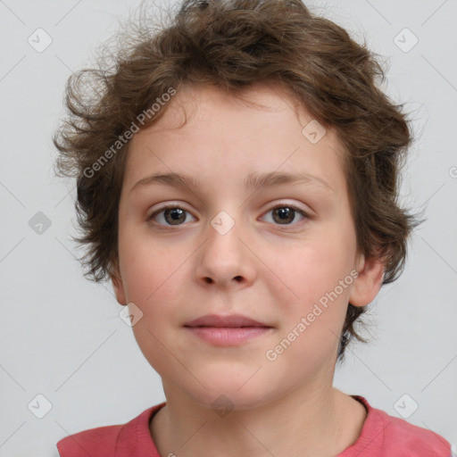 Neutral white child female with short  brown hair and brown eyes