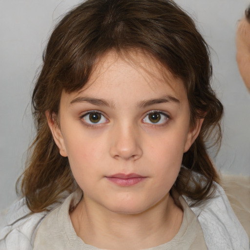 Neutral white child female with medium  brown hair and brown eyes