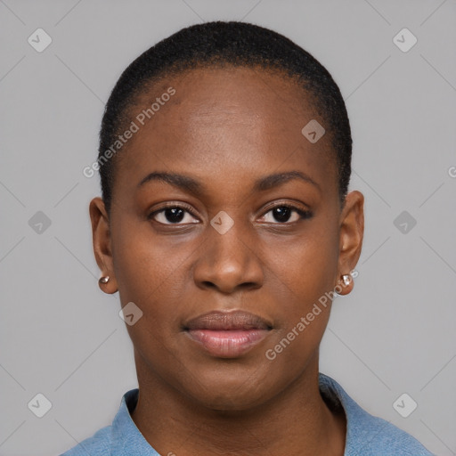 Neutral black young-adult female with short  brown hair and brown eyes