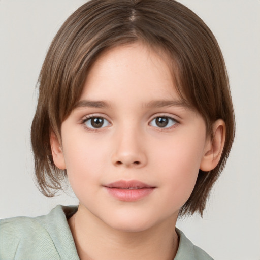 Neutral white child female with medium  brown hair and brown eyes