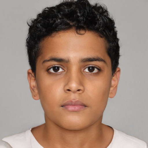 Neutral latino child male with short  black hair and brown eyes