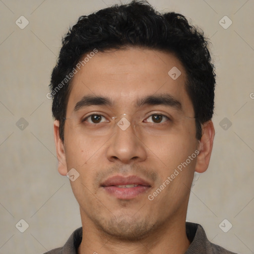 Neutral asian young-adult male with short  black hair and brown eyes