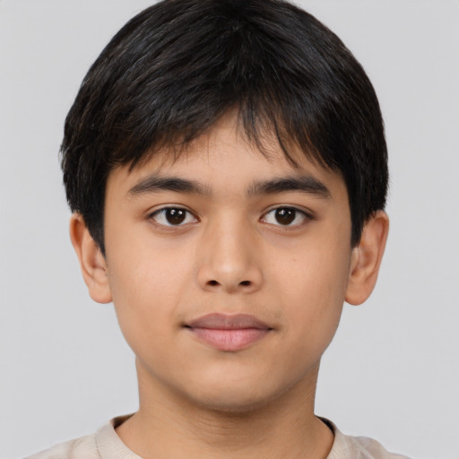 Neutral asian child male with short  brown hair and brown eyes