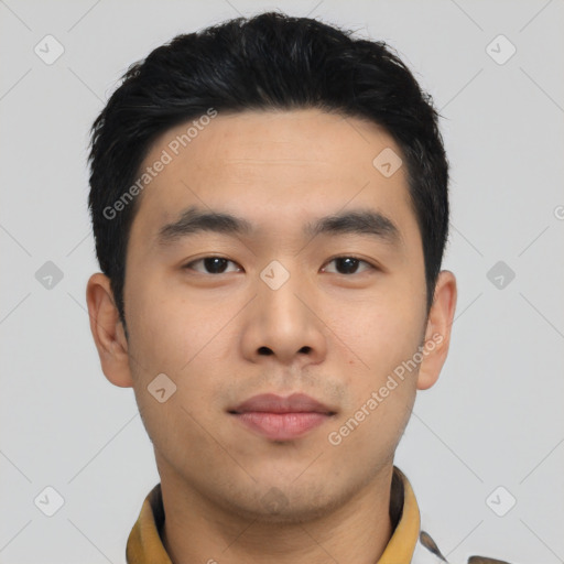 Neutral asian young-adult male with short  black hair and brown eyes