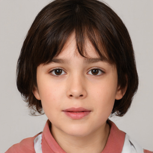 Neutral white child female with medium  brown hair and brown eyes