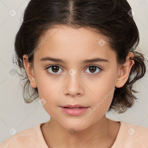 Neutral white child female with medium  brown hair and brown eyes