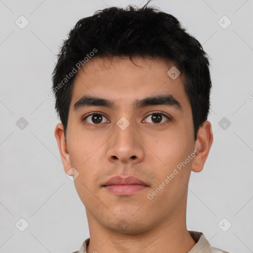 Neutral asian young-adult male with short  black hair and brown eyes