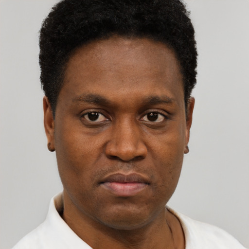 Neutral black young-adult male with short  brown hair and brown eyes