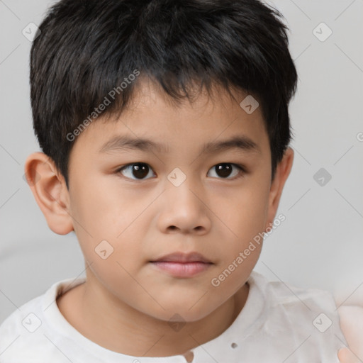 Neutral asian child male with short  brown hair and brown eyes