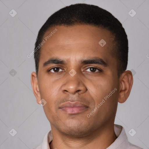 Neutral black young-adult male with short  brown hair and brown eyes