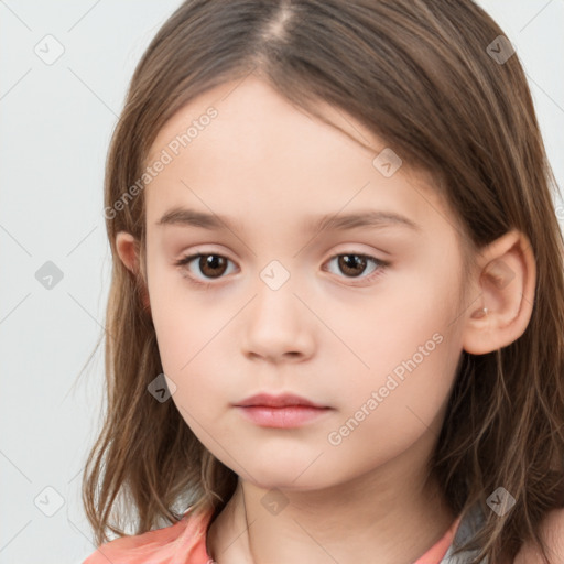 Neutral white child female with medium  brown hair and brown eyes