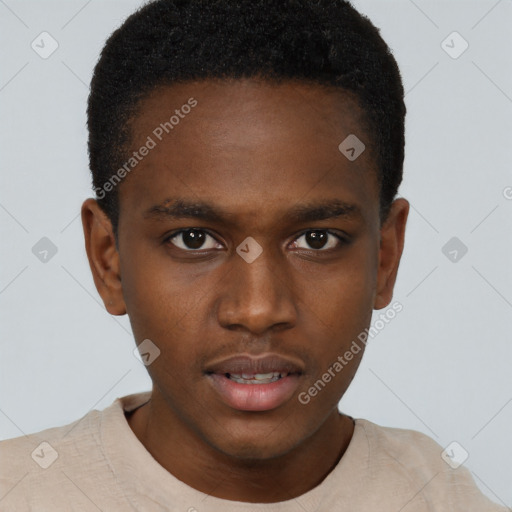Neutral black young-adult male with short  brown hair and brown eyes