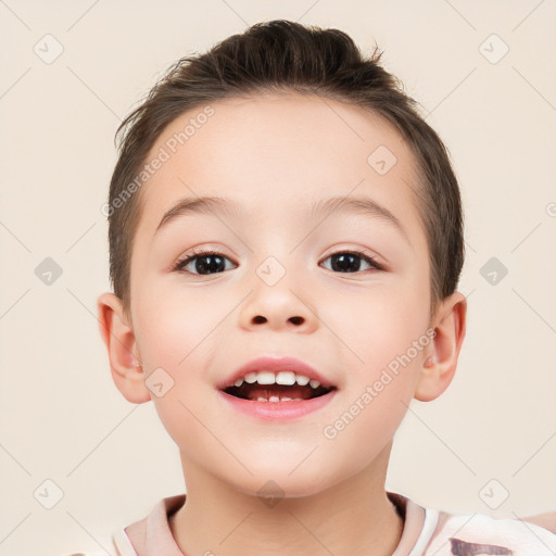 Joyful white child male with short  brown hair and brown eyes