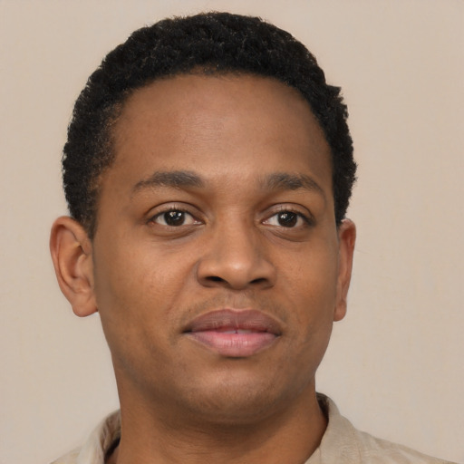 Neutral black young-adult male with short  brown hair and brown eyes