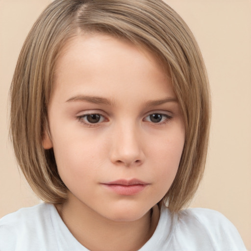 Neutral white child female with medium  brown hair and brown eyes