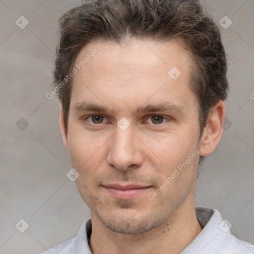 Neutral white adult male with short  brown hair and brown eyes