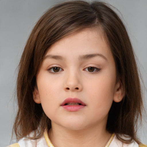 Neutral white child female with medium  brown hair and brown eyes