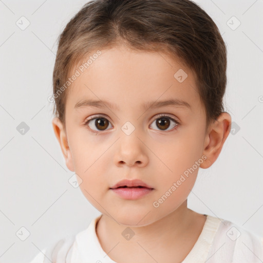 Neutral white child female with short  brown hair and brown eyes