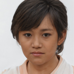 Neutral asian young-adult female with medium  brown hair and brown eyes