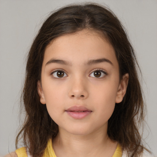 Neutral white child female with medium  brown hair and brown eyes