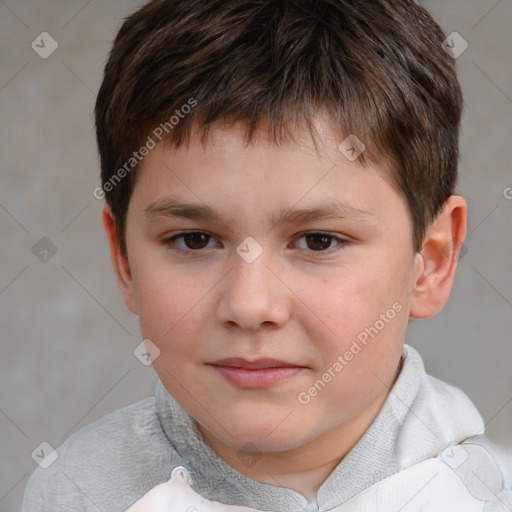 Joyful white child male with short  brown hair and brown eyes