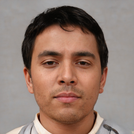 Neutral asian young-adult male with short  brown hair and brown eyes
