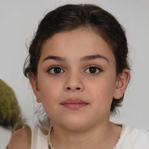 Neutral white child female with medium  brown hair and brown eyes