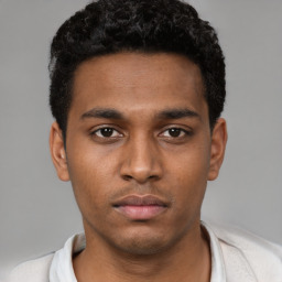 Neutral black young-adult male with short  brown hair and brown eyes