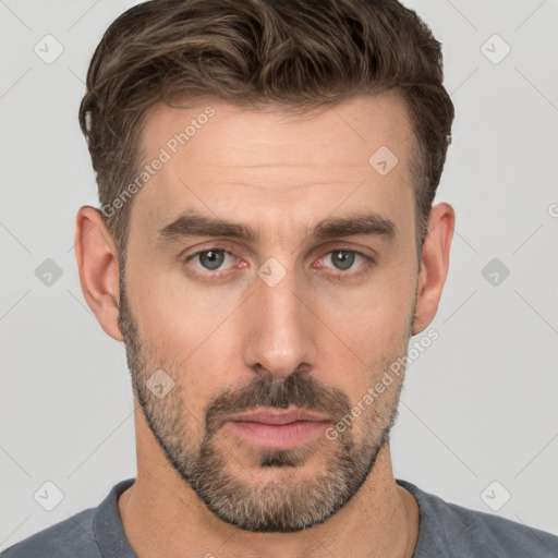 Neutral white adult male with short  brown hair and brown eyes