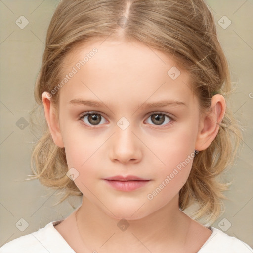 Neutral white child female with medium  brown hair and brown eyes