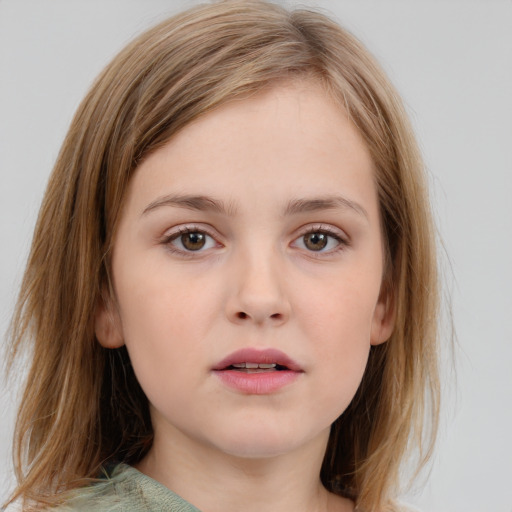 Neutral white young-adult female with medium  brown hair and blue eyes