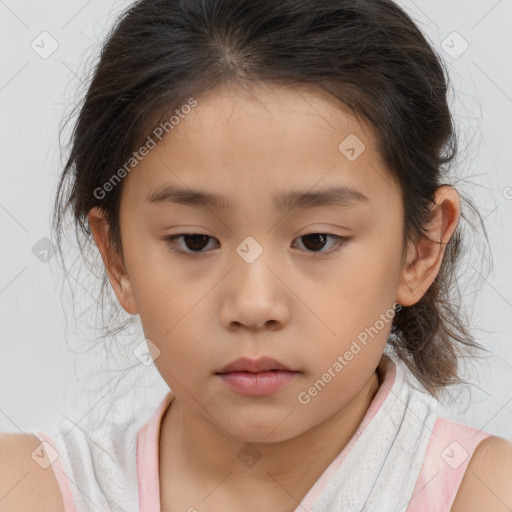 Neutral white child female with medium  brown hair and brown eyes