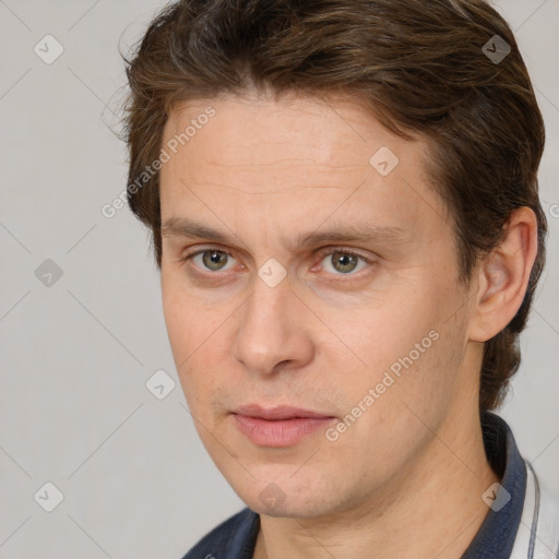 Neutral white adult male with short  brown hair and brown eyes