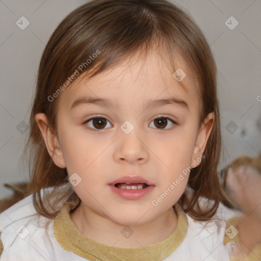 Neutral white child female with medium  brown hair and brown eyes