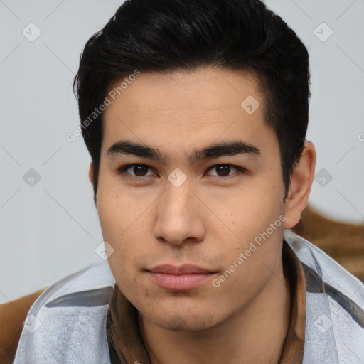 Neutral asian young-adult male with short  brown hair and brown eyes