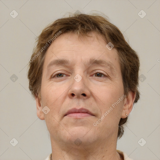 Neutral white adult male with short  brown hair and brown eyes