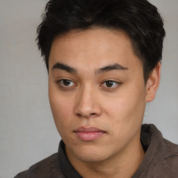 Neutral asian young-adult male with short  black hair and brown eyes