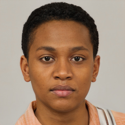 Neutral black young-adult male with short  brown hair and brown eyes