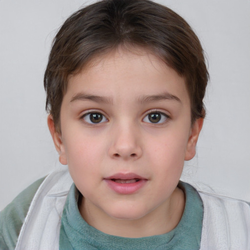 Neutral white child female with short  brown hair and brown eyes