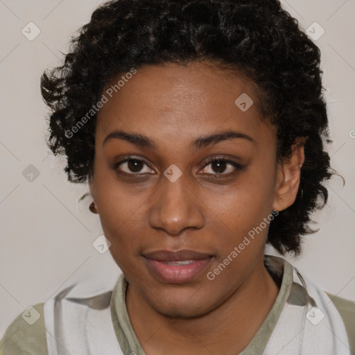 Neutral black young-adult female with short  brown hair and brown eyes