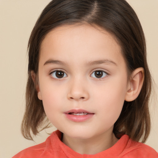 Neutral white child female with medium  brown hair and brown eyes