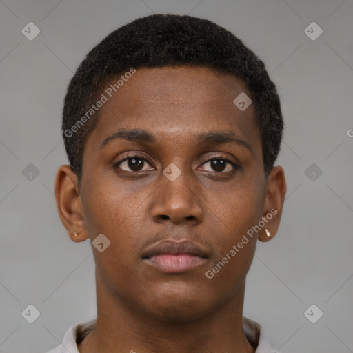 Neutral black young-adult male with short  brown hair and brown eyes