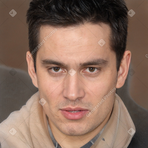 Neutral white adult male with short  brown hair and brown eyes