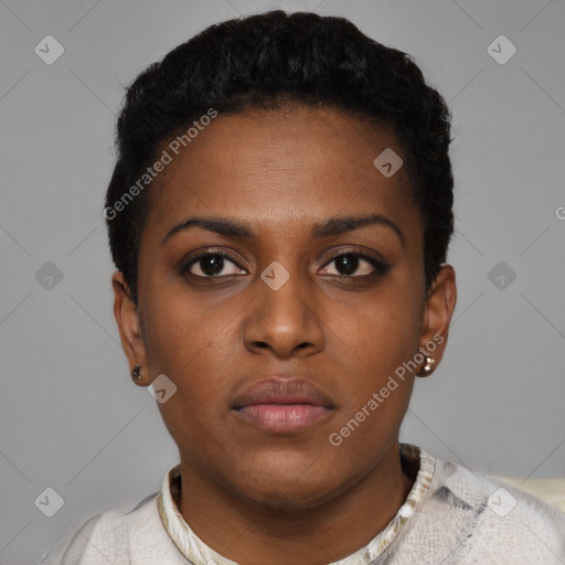 Neutral black young-adult female with short  brown hair and brown eyes