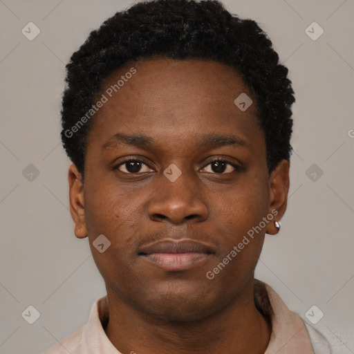 Neutral black young-adult male with short  brown hair and brown eyes