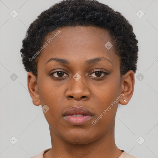 Neutral black young-adult female with short  brown hair and brown eyes