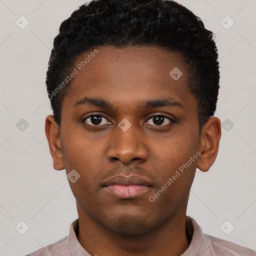 Neutral latino young-adult male with short  brown hair and brown eyes