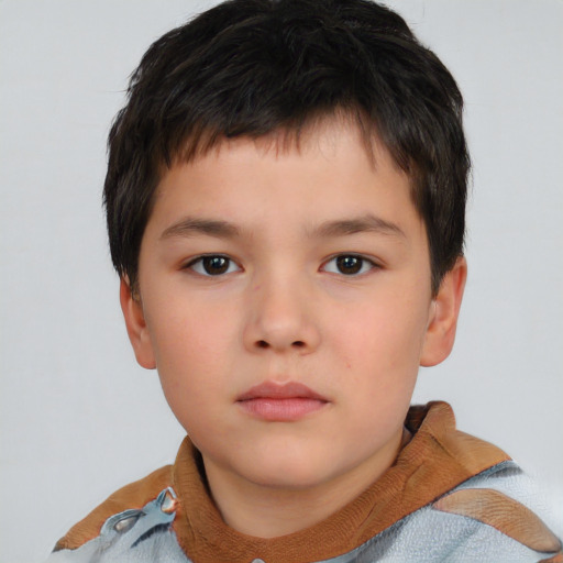 Neutral asian child male with short  brown hair and brown eyes