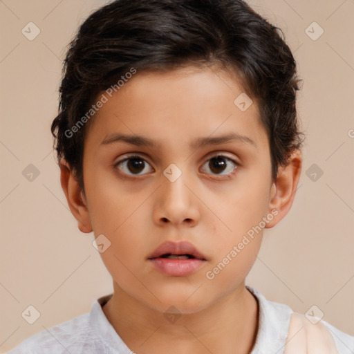 Neutral white child female with short  brown hair and brown eyes