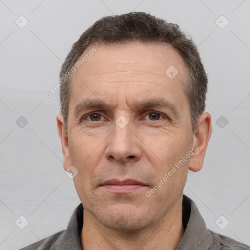 Neutral white adult male with short  brown hair and brown eyes